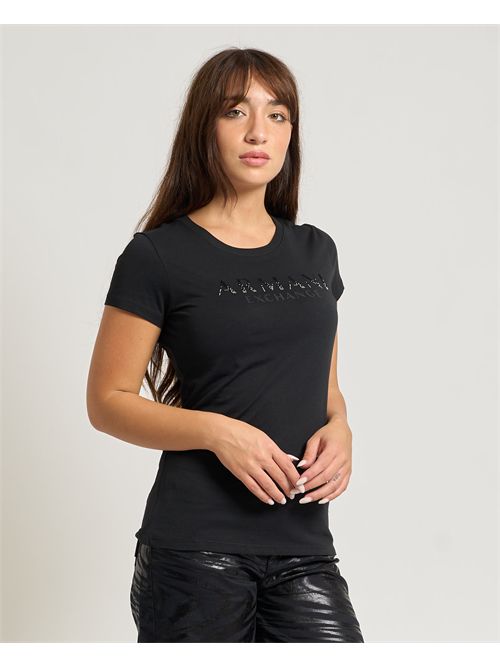 AX women's T-shirt with rhinestone logo ARMANI EXCHANGE | XW001351-AF17172UC001